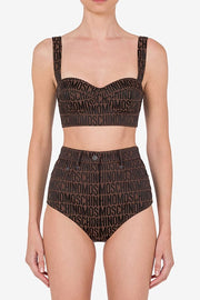 Allover Logo Crop Top in Brown
