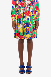 Allover Nautical Silk Twill Skirt in Multicolour