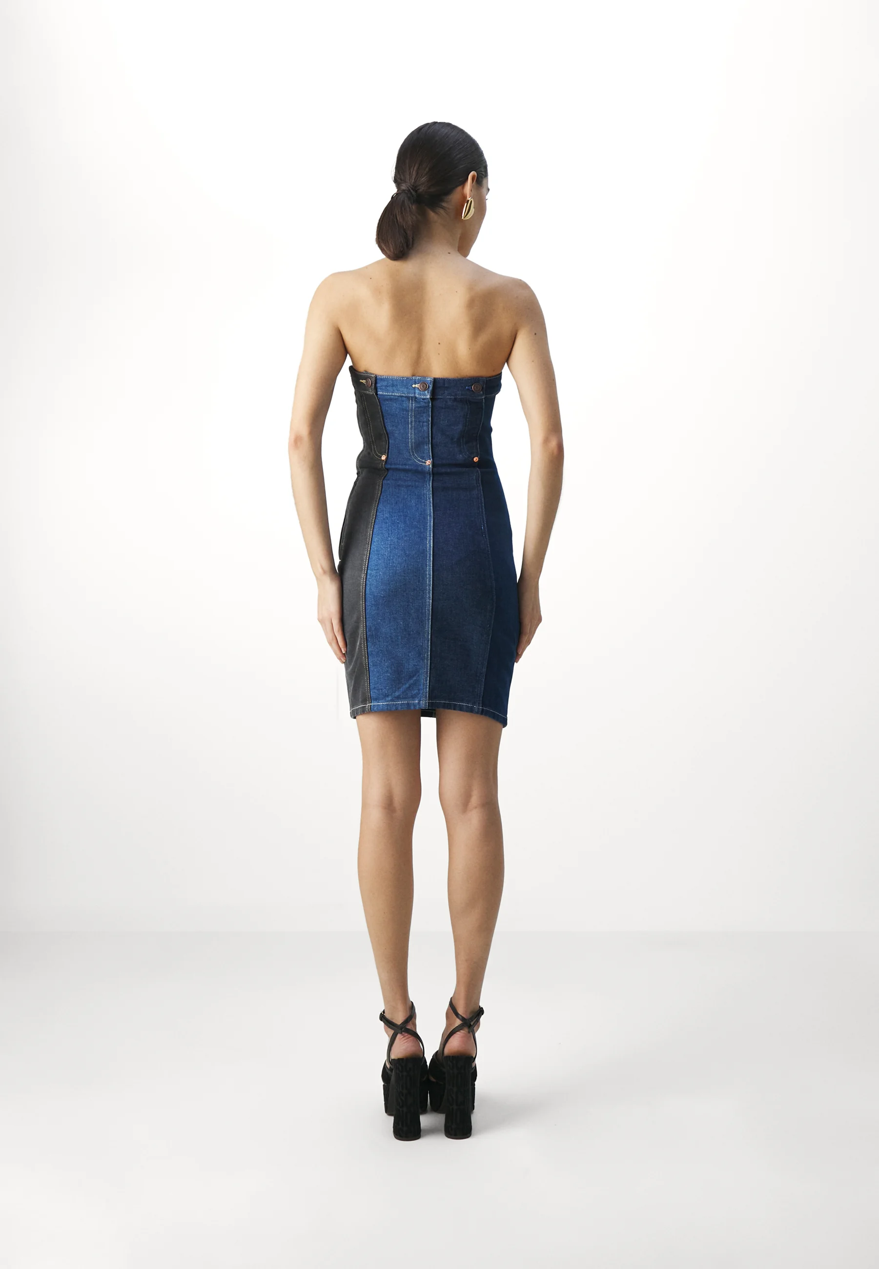 Moschino Patchwork Denim Mini Dress in Blue