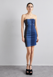 Moschino Patchwork Denim Mini Dress in Blue