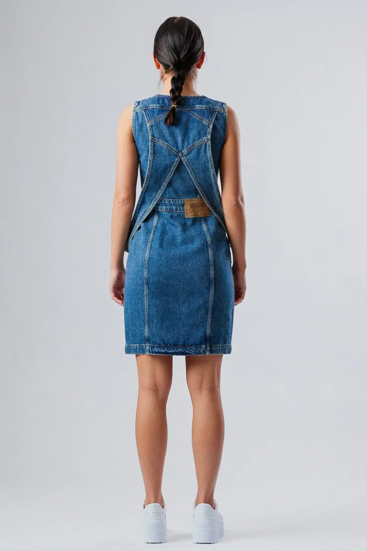 Moschino Suspenders Denim Dress in Blue