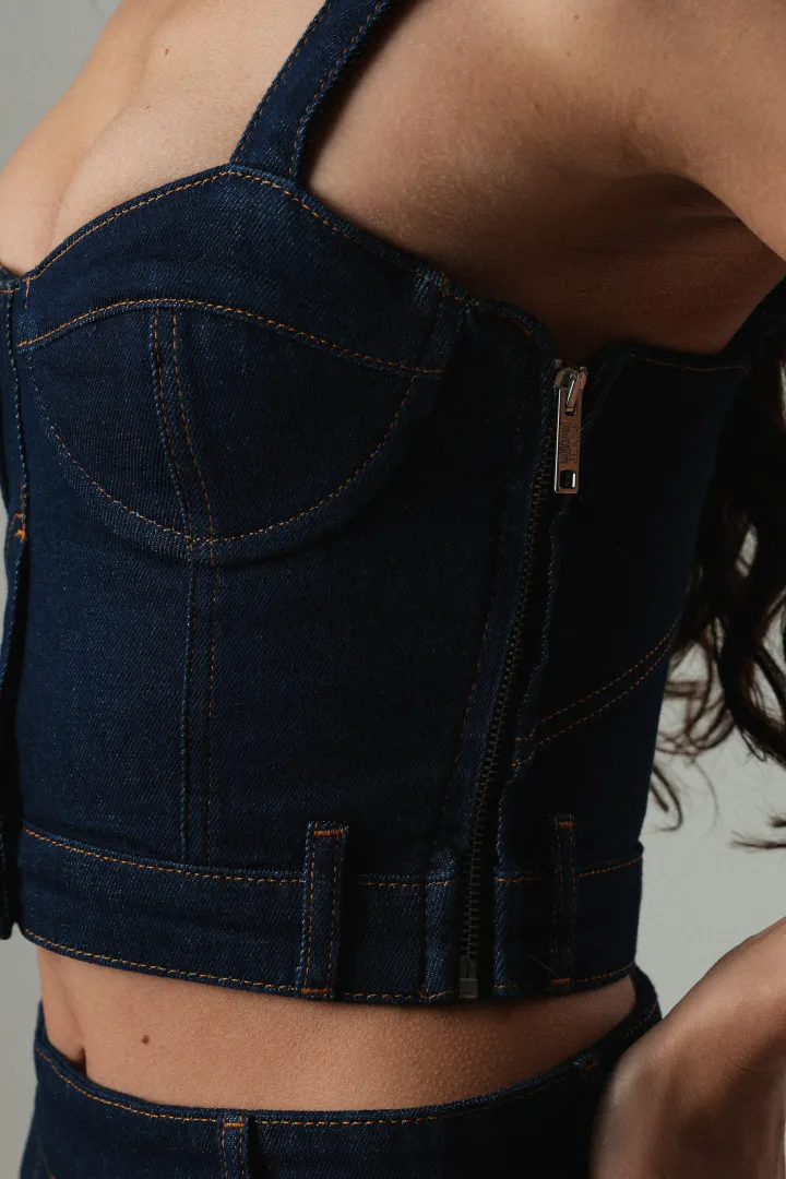 Moschino Stretch Denim Crop Top in Blue