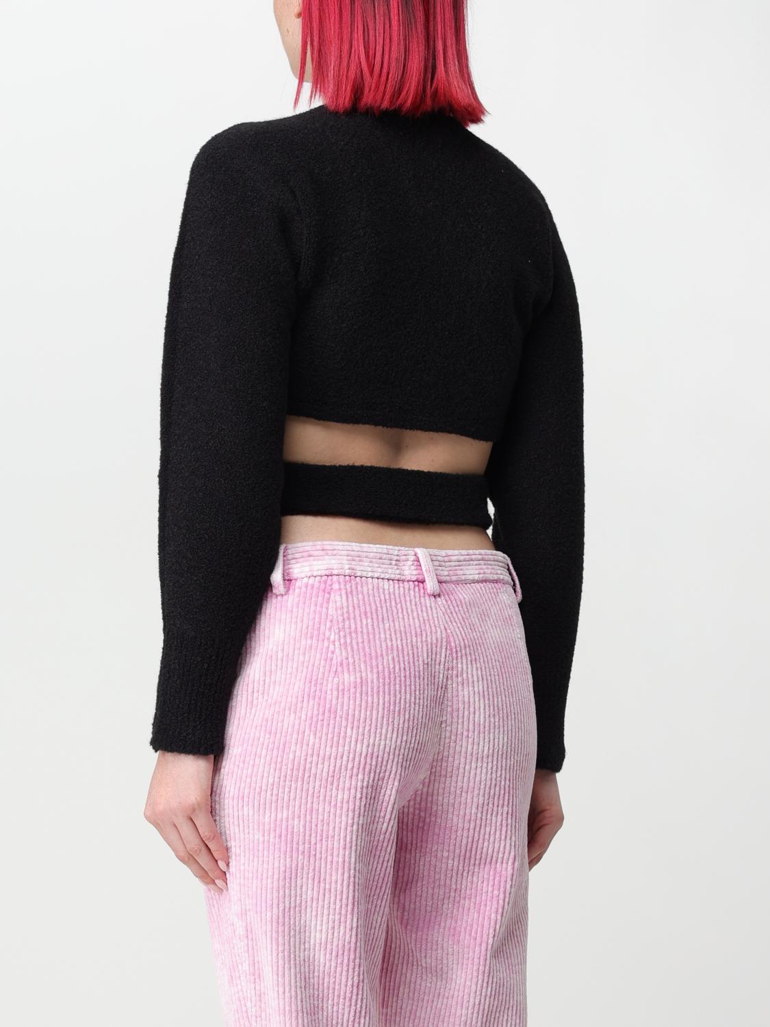 Cropped Sweater in Black Boucle