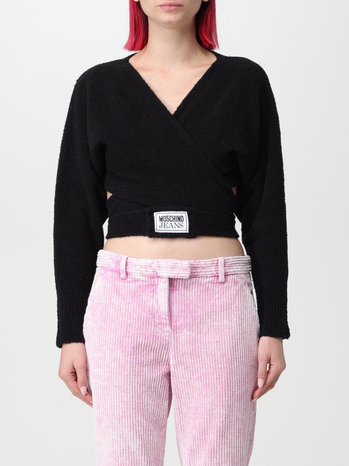 Cropped Sweater in Black Boucle