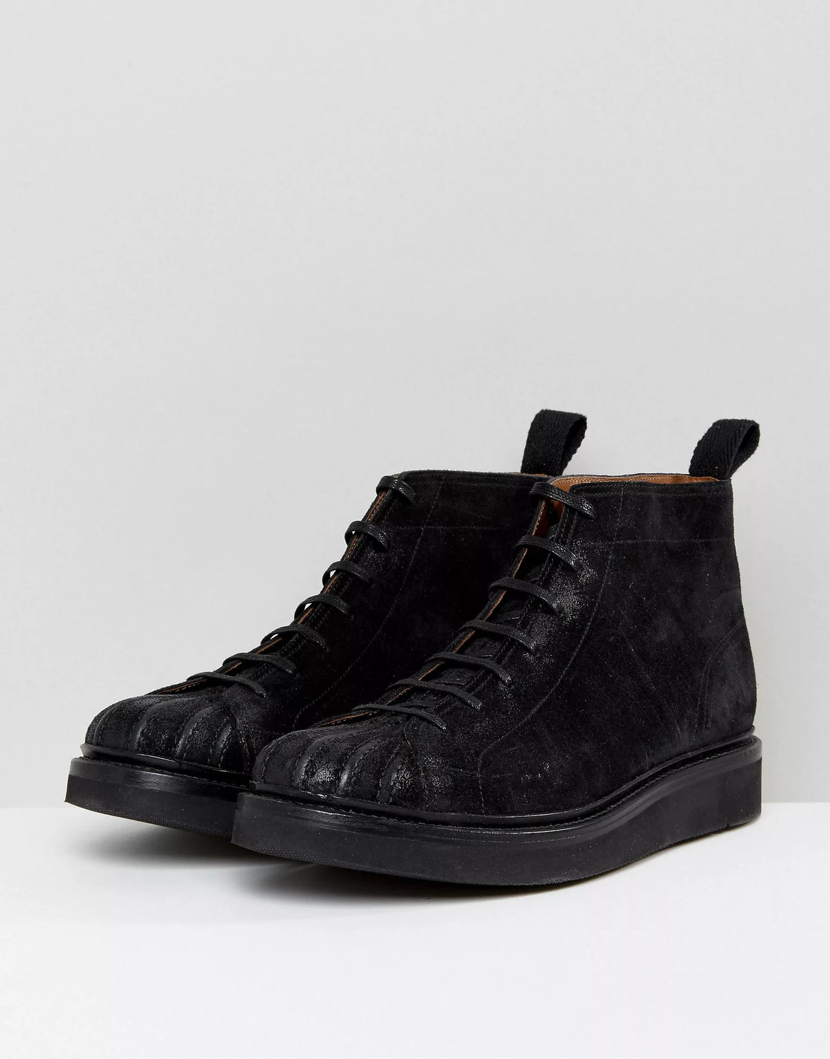 Mens Grenson Mickey Suede Wedge Lace Up Boots in Black