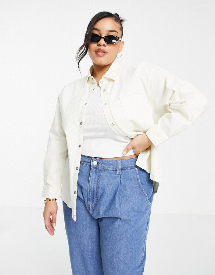 Urban Bliss Oversized Denim Shirt In Ecru