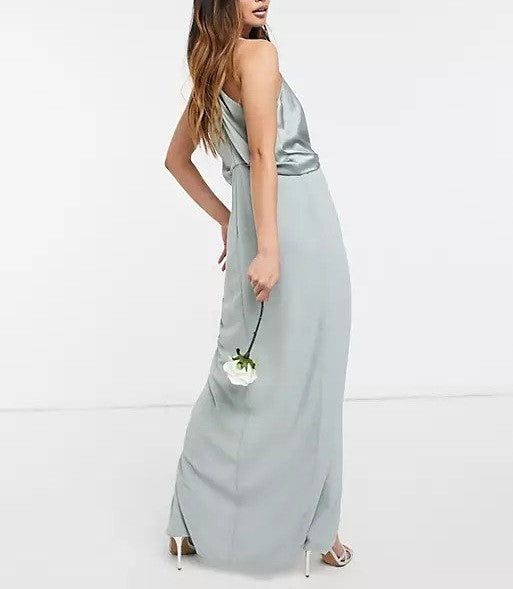 TFNC bridesmaid satin halterneck top maxi dress in sage