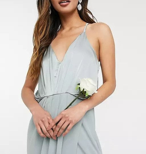TFNC bridesmaid satin halterneck top maxi dress in sage