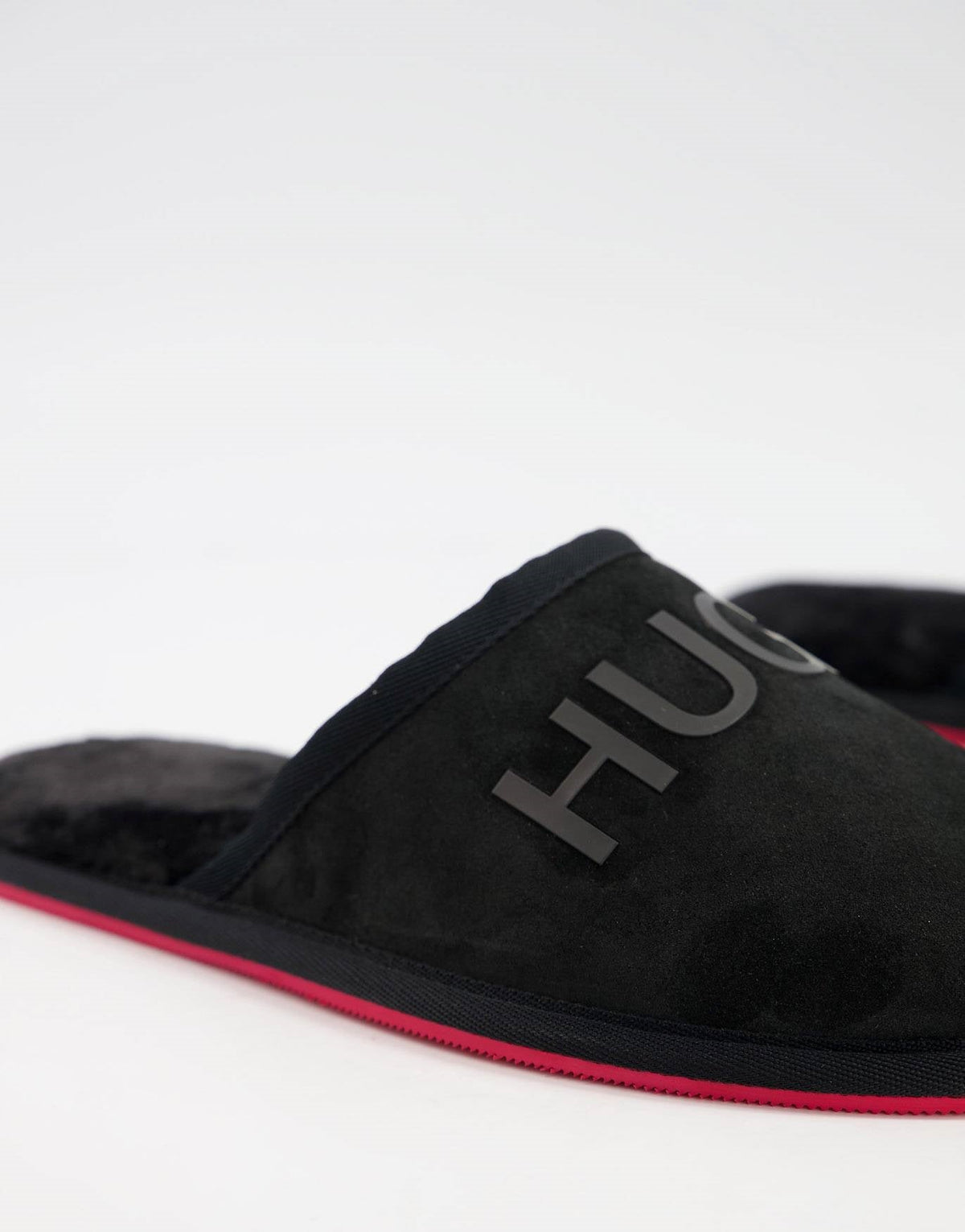 Hugo Large Logo Suede Mule Slippers In Black