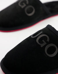 Hugo Large Logo Suede Mule Slippers In Black