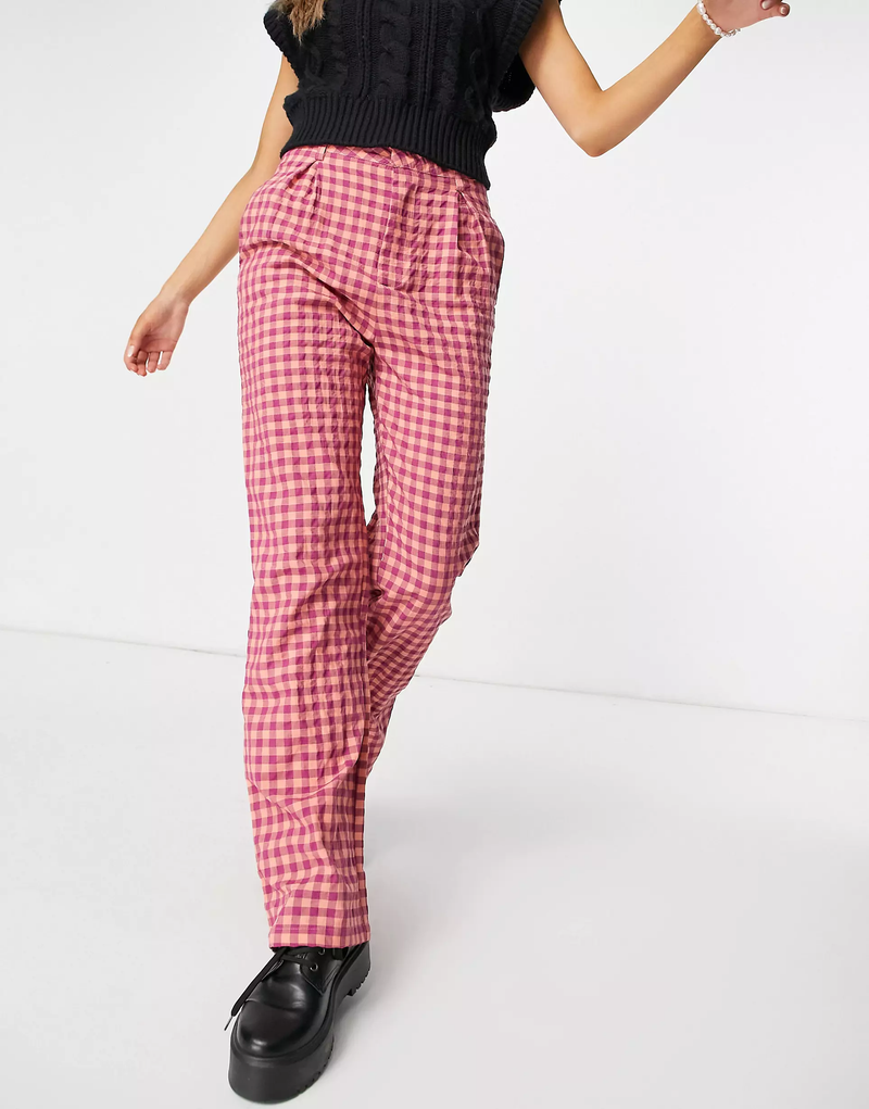 Daisy Street High Waist Wide Leg Trousers In Vintage Check