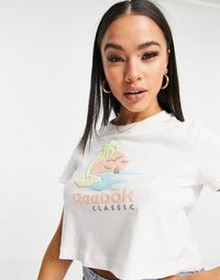 Womens Reebok Cropped Graphic Logo T-Shirt