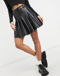 Collusion Pu Pleated Mini Skirt In Black