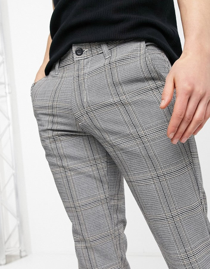 Jack & Jones Intelligence Check Trouser In Grey