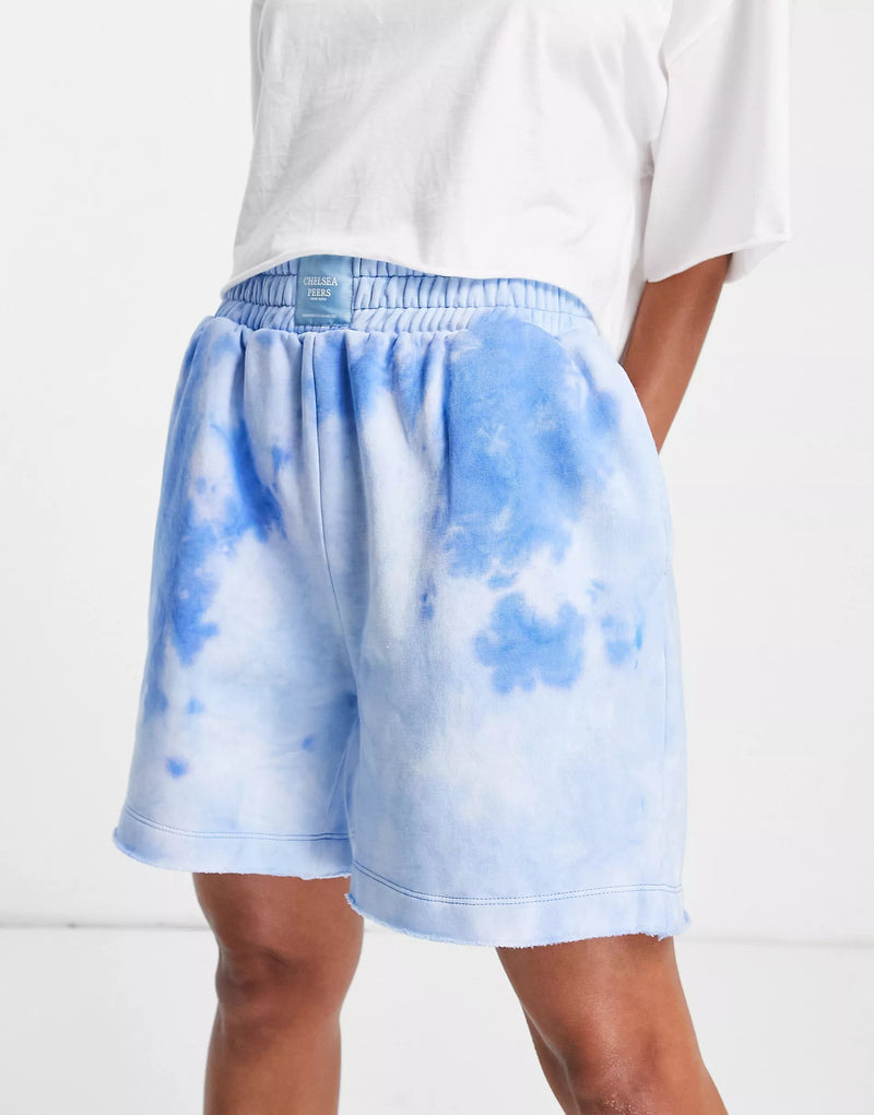 Chelsea Peers Cotton Tie Dye Boyfriend Short With Raw Edge Detail In Blue