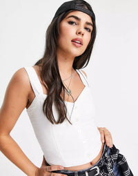 Abercrombie & Fitch Wide Strap Button Through Cami Top In White