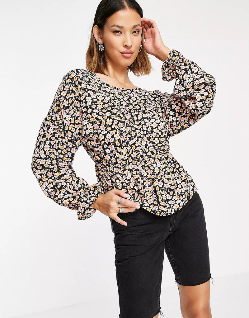 Only Pephem Blouse With Tie Back In Floral Print