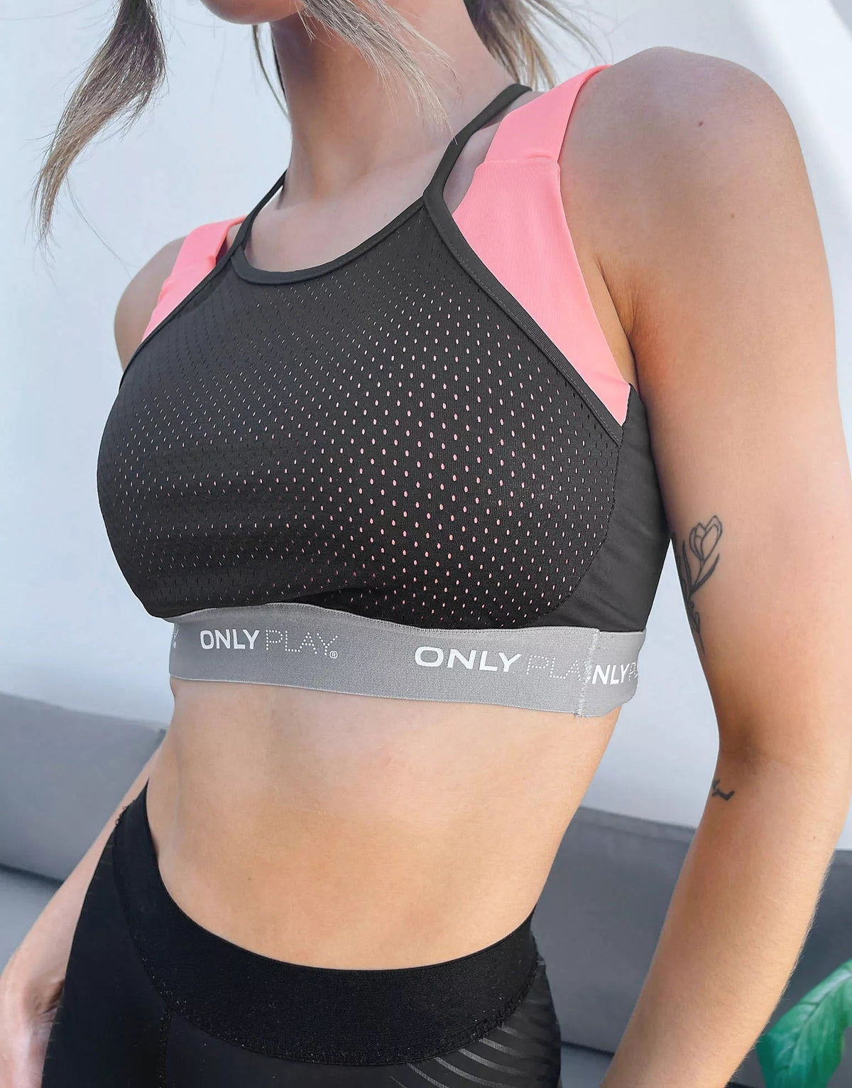 Only Play Mesh Double Layer Sports Bra Co-Ord In Black