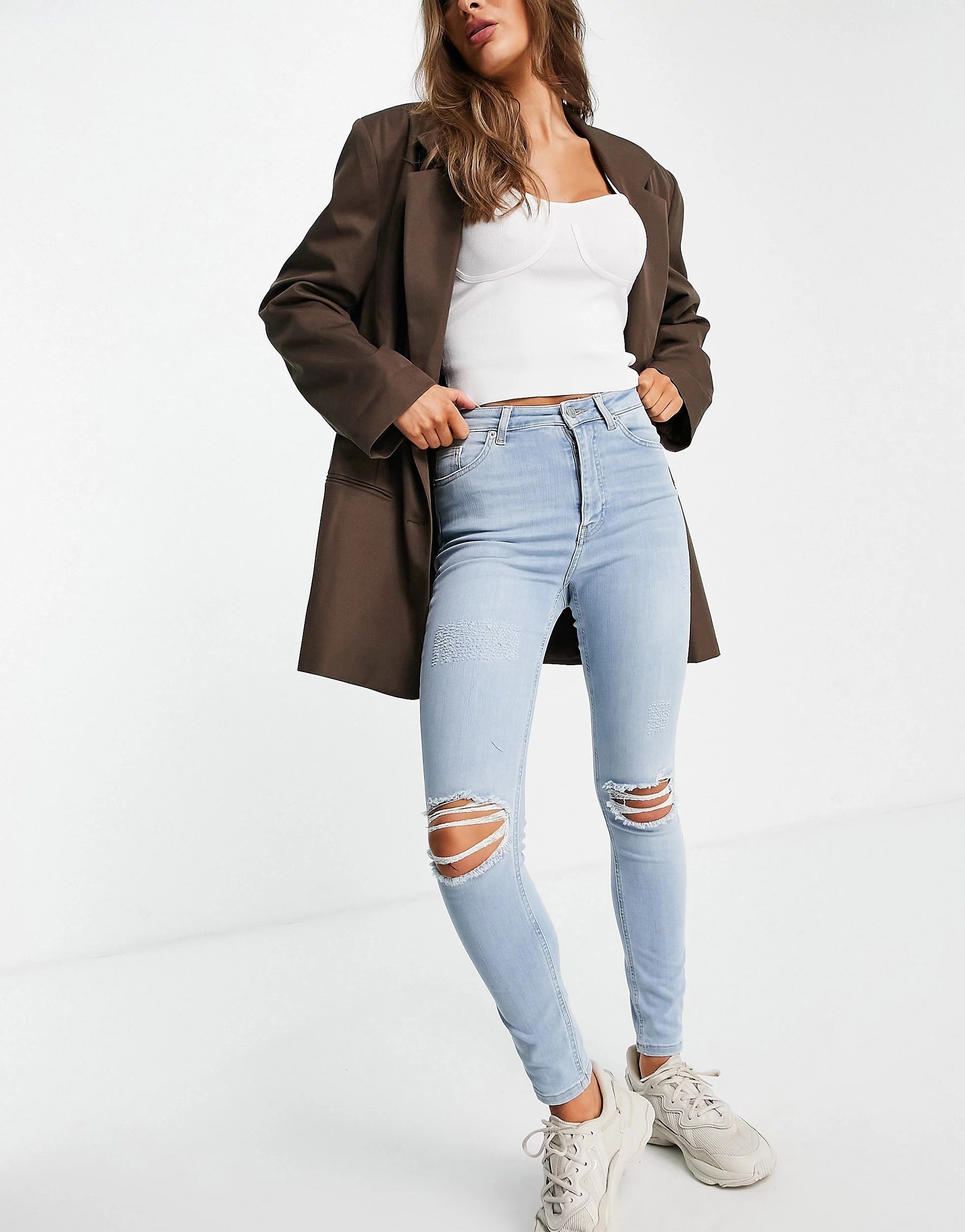NA-KD cotton highwaist skinny ripped jean in light blue