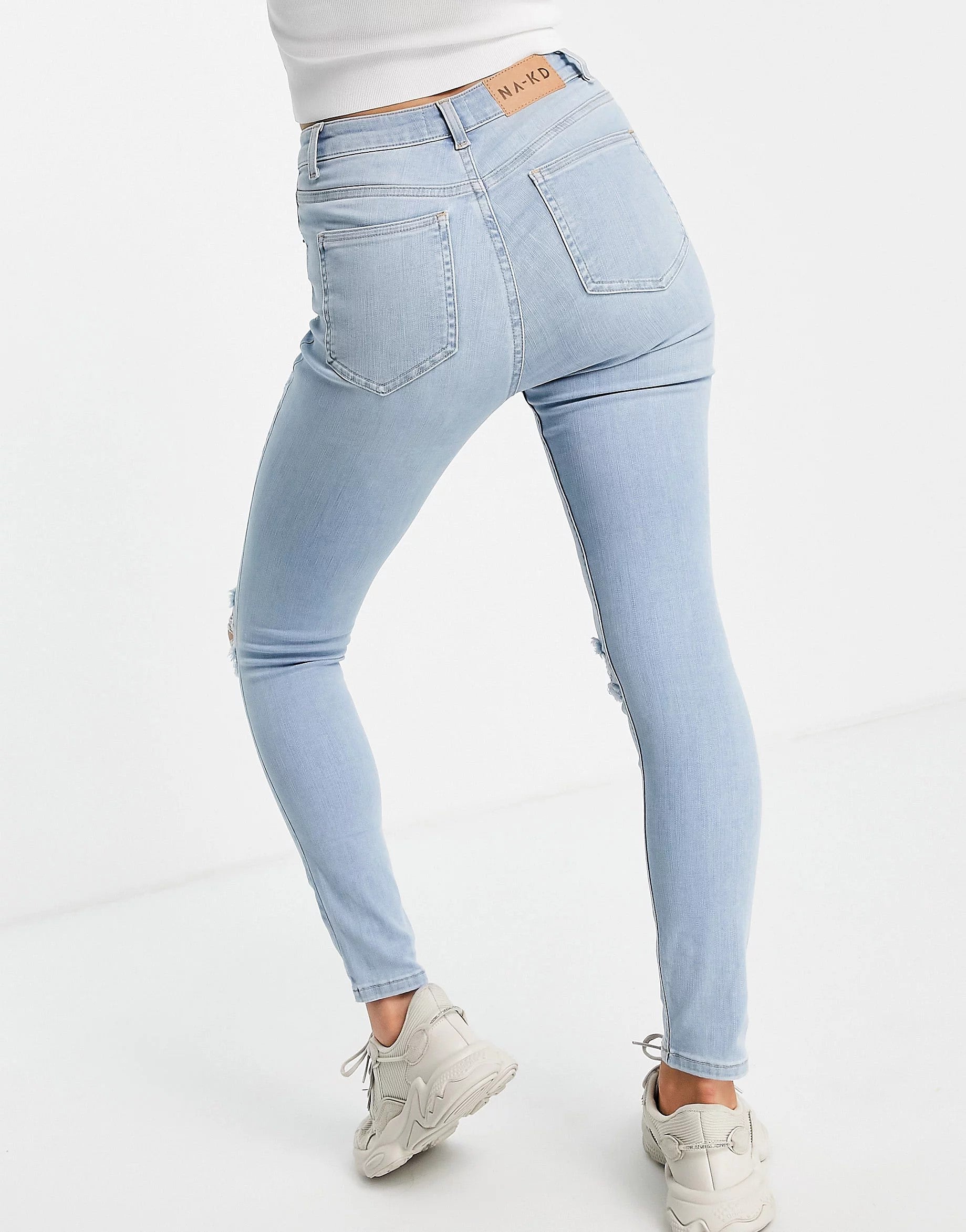 NA-KD cotton highwaist skinny ripped jean in light blue