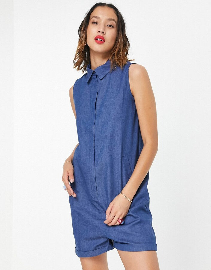 Noisy May Exclusive Denim Romper Playsuit In Blue