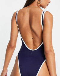 Womens Guess Low Back Swimsuit In Navy