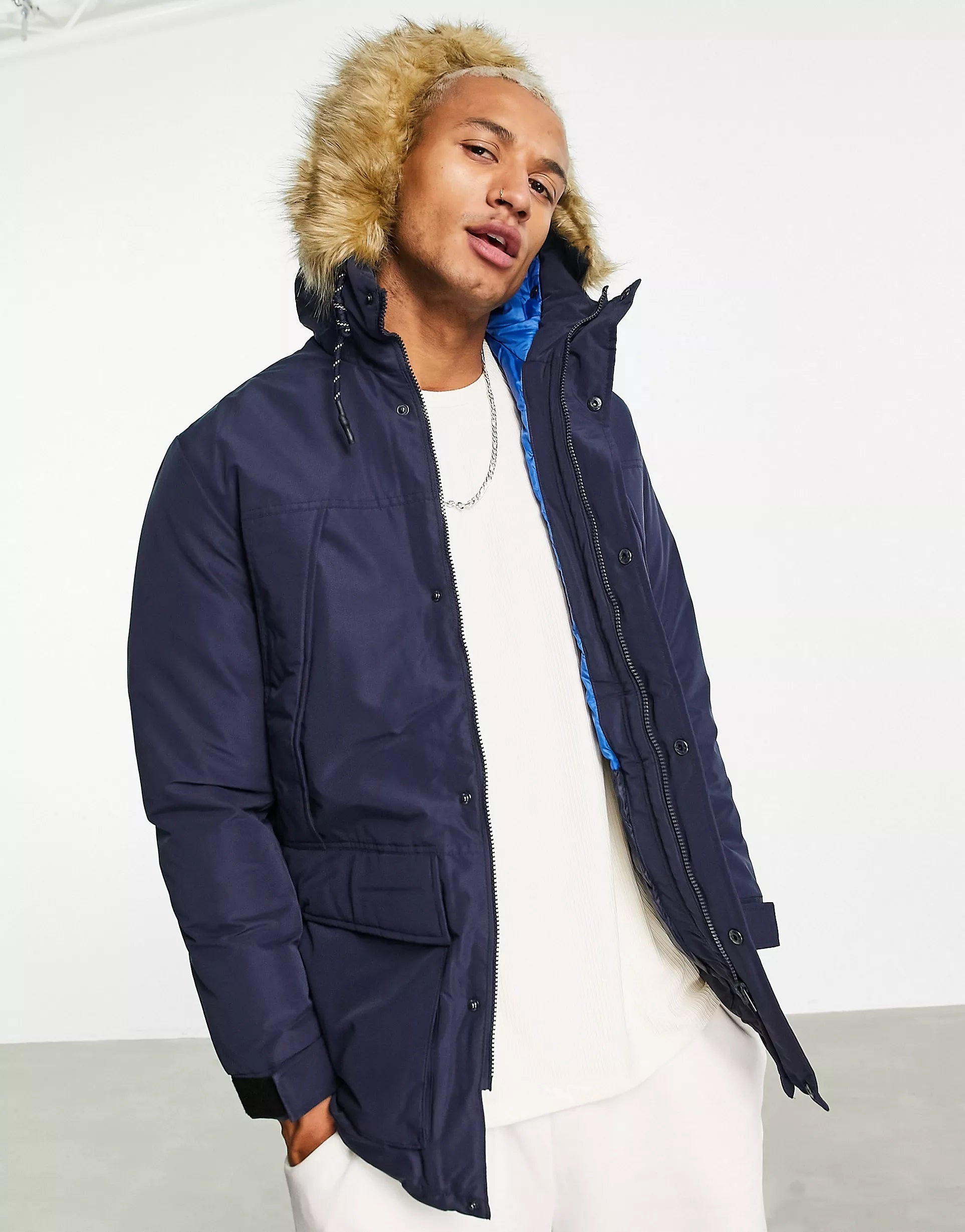 Adidas neo mens padded hooded parka navy Clearance