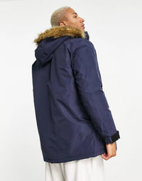 Jack & Jones Originals Parka With Faux Fur Lined Hood In Navy