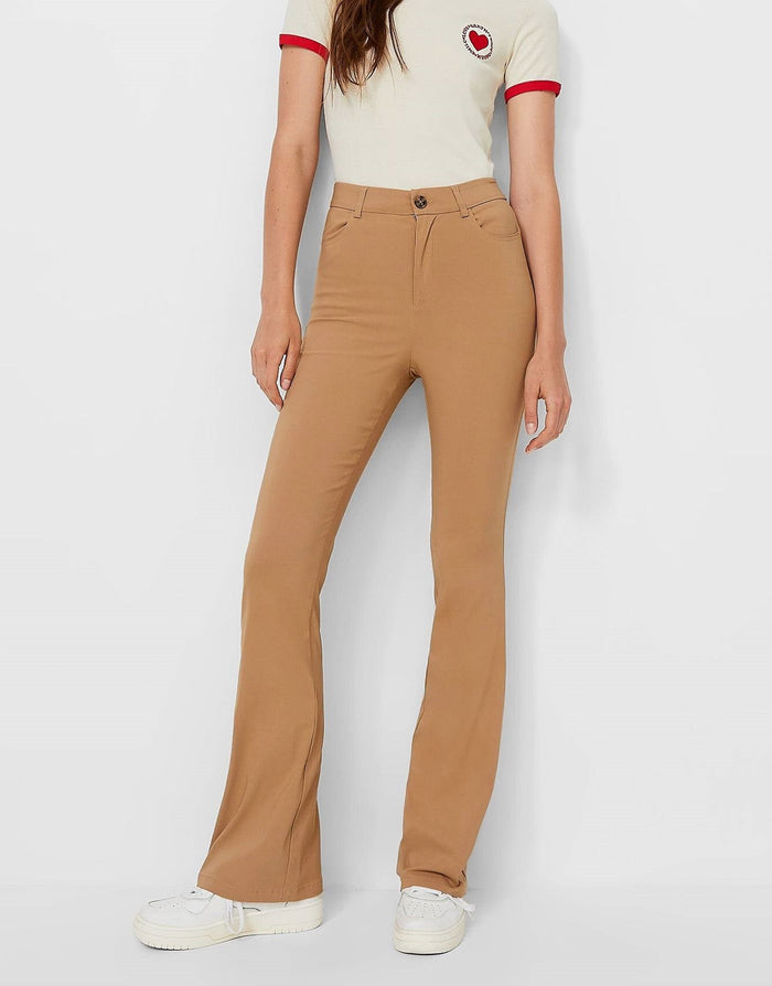 Stradivarius Str Tailored Flare Trousers With Split Hem Detail In Beige