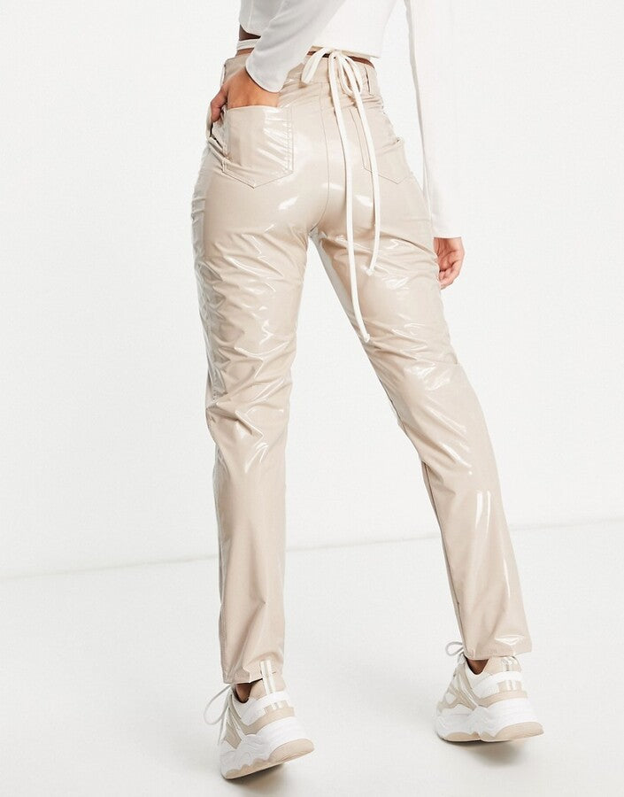 First Distraction The Label Vinyl Slim Trousers In Mink