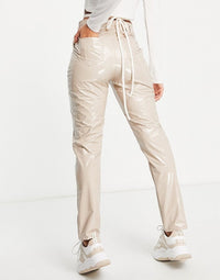 First Distraction The Label Vinyl Slim Trousers In Mink
