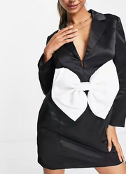 Band Of Stars Womens Premium Contrast Organza Bow Satin Mini Dress In White And Black