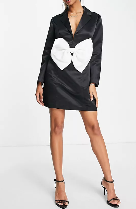 Band Of Stars Womens Premium Contrast Organza Bow Satin Mini Dress In White And Black