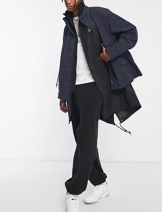Fred Perry Mens 2 In 1 Double Layered Parka In Navy Sale Lab UK