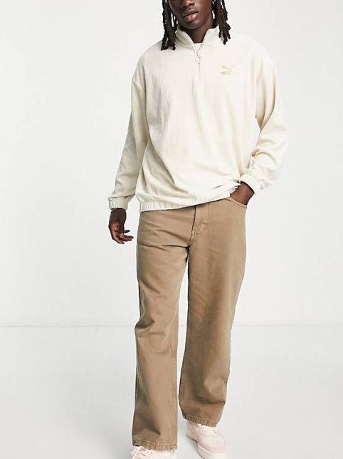 Puma Mens Classics Cord Half Zip Pullover In Oatmeal