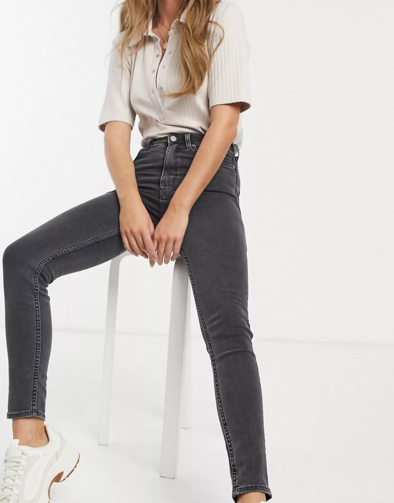 Weekday Womens Body High Waist Super Skinny Jeans With Cotton In Black