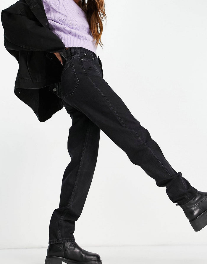 Weekday Womens Lash Cotton High Waist Mom Jean In Black
