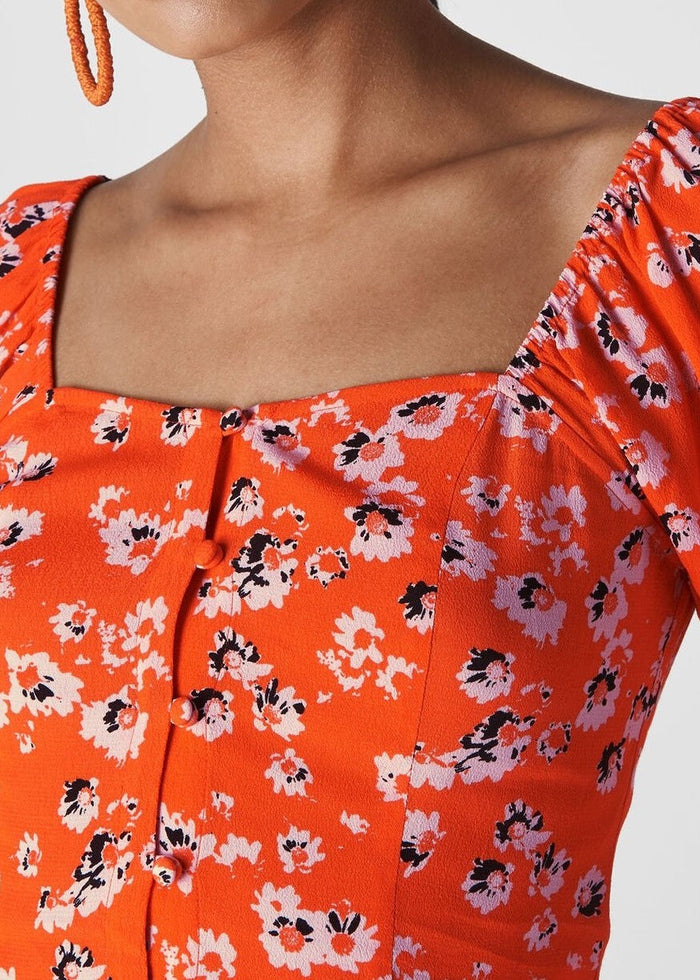Whistles Womens Digital Daisy Print Bella Square Blouse in Orange