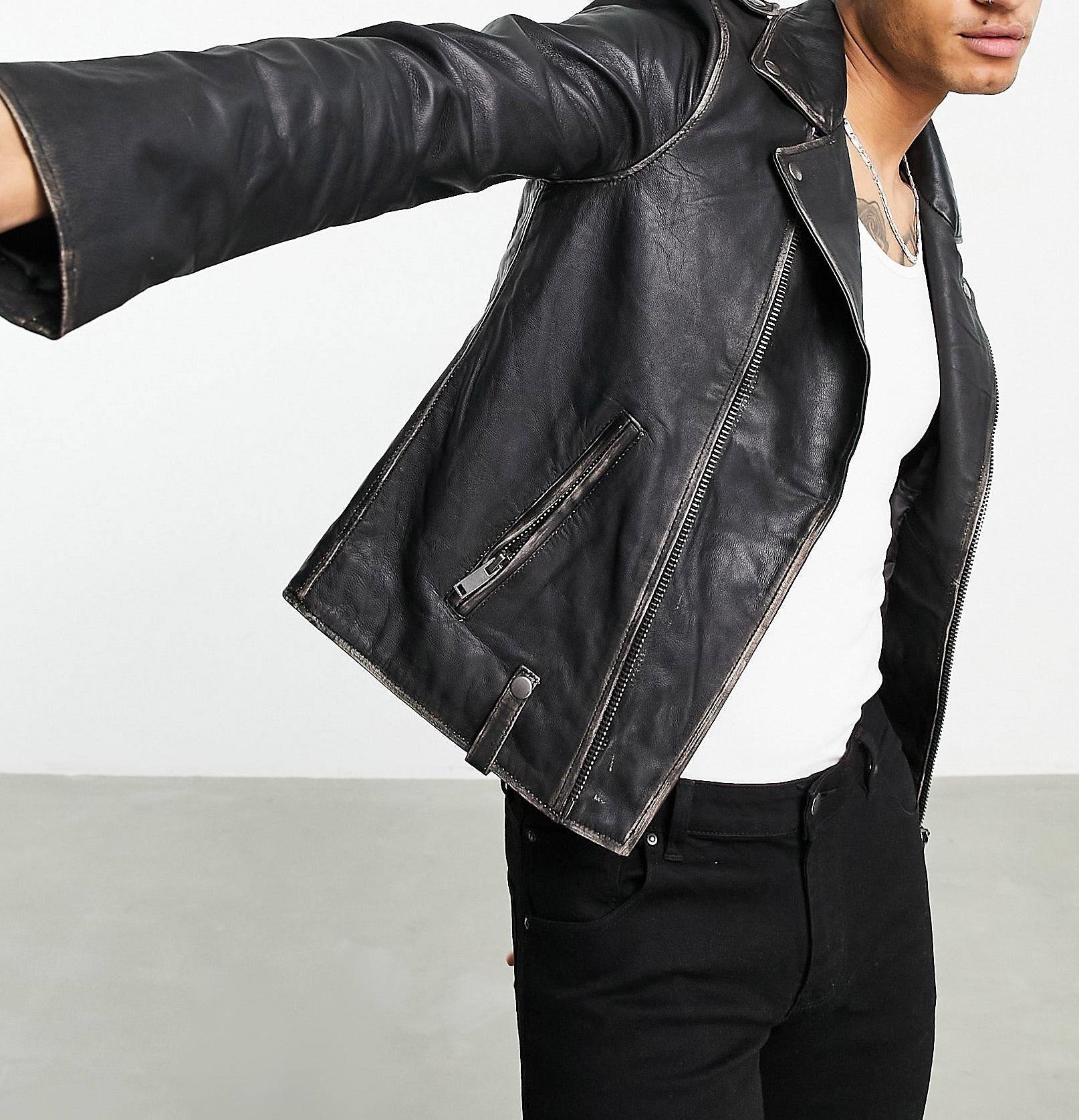 Bolongaro Trevor Mens Biker Leather Jacket In Black