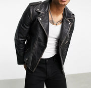 Bolongaro Trevor Mens Biker Leather Jacket In Black