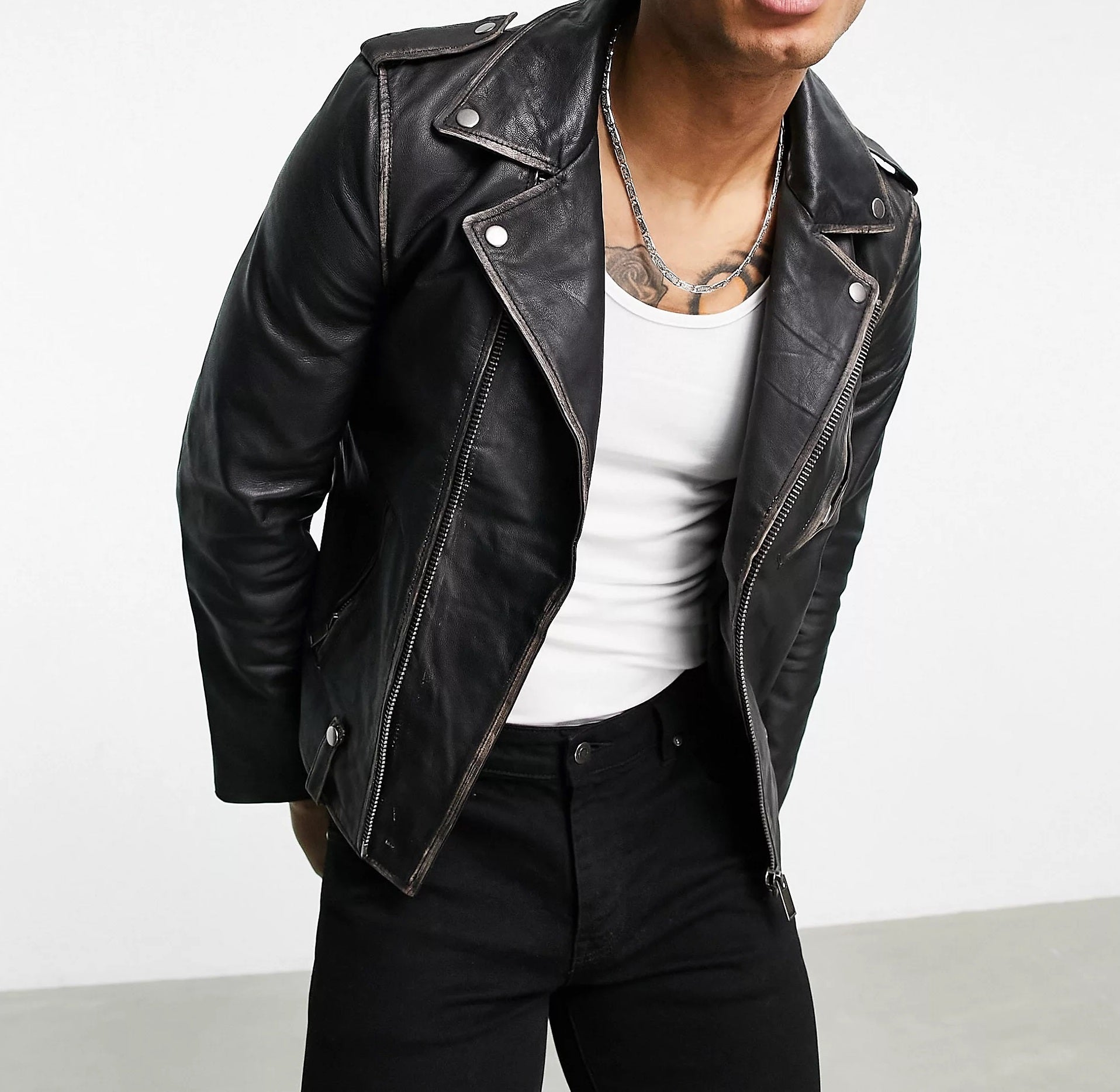 Bolongaro Trevor Mens Biker Leather Jacket In Black