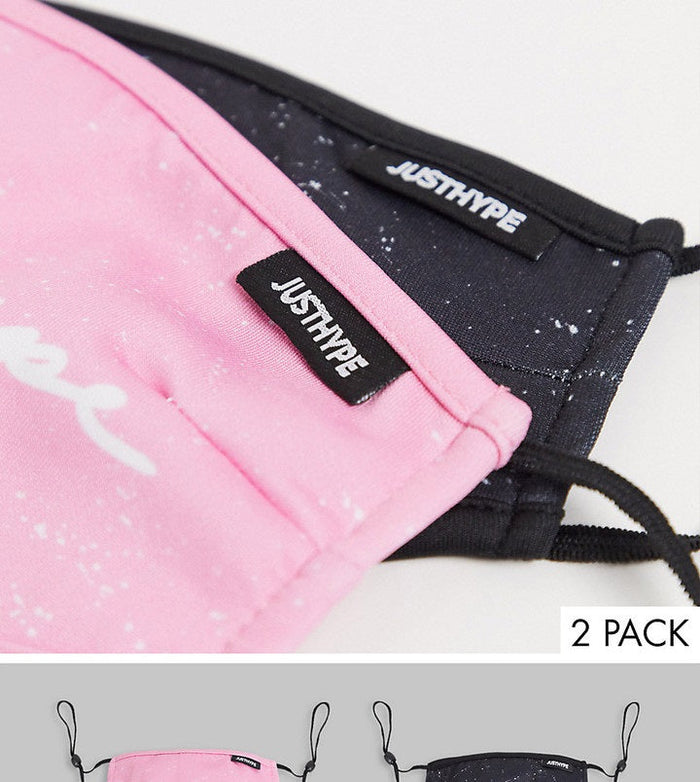 Hype Womens Exclusive 2 Pack Face Covering With Adjustable Straps In Black And Pink Speckled Print