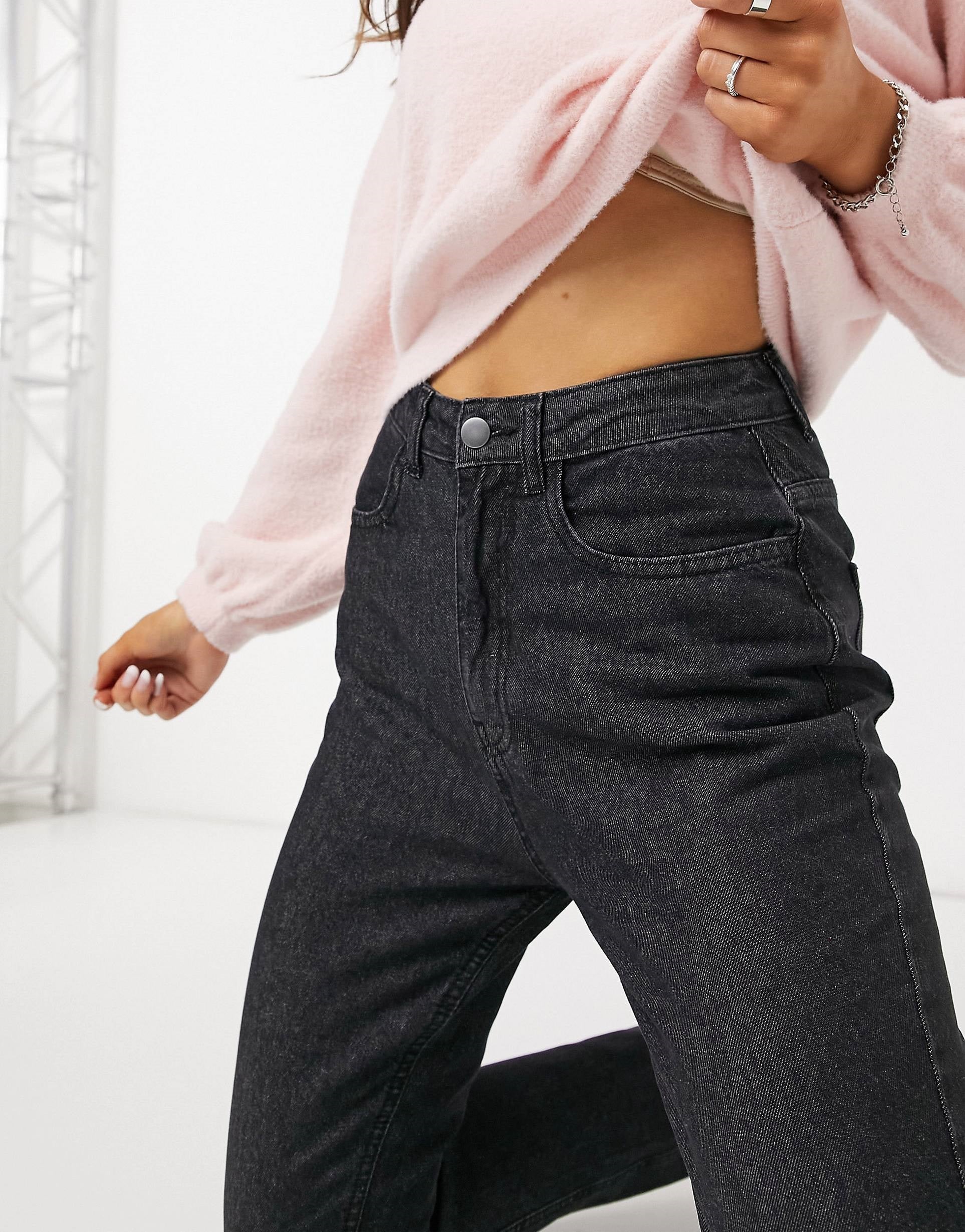 Daisy Street Womens Mom Jeans In Black Wash Denim