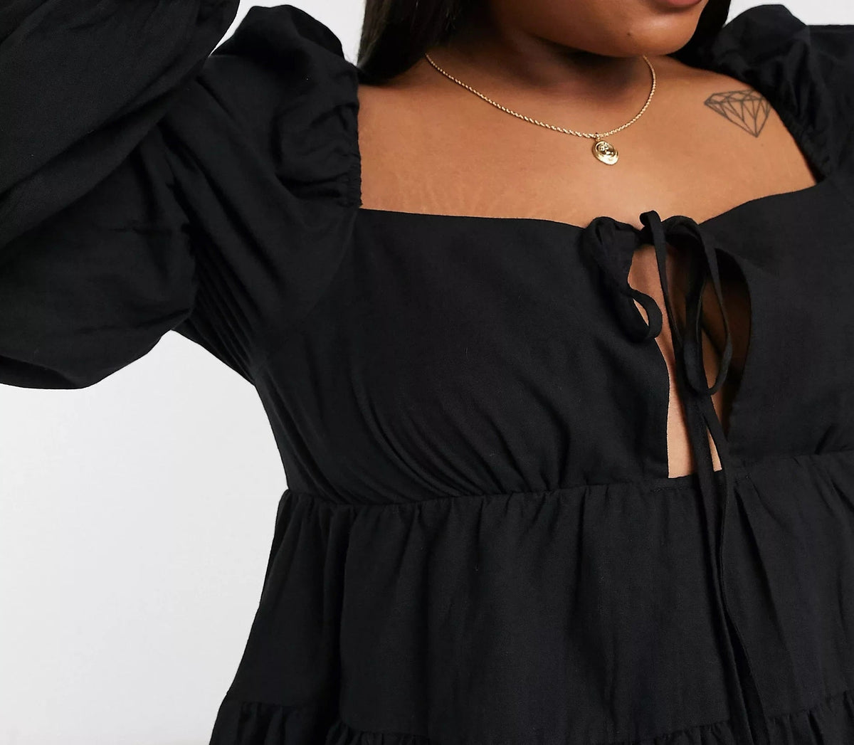 In The Style x Lorna Luxe high neck ruffle detail mini dress in