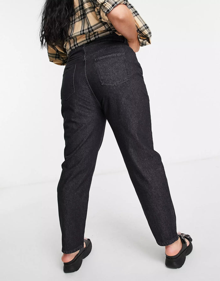 Daisy Street Plus Womens Mom Jeans In Black Wash Denim