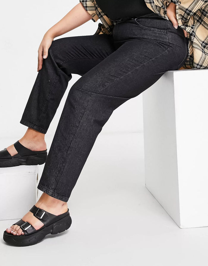 Daisy Street Plus Womens Mom Jeans In Black Wash Denim