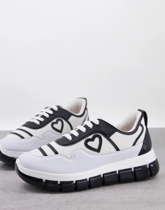 Love Moschino Womens Logo Sporty Flatform Trainers In Black And White