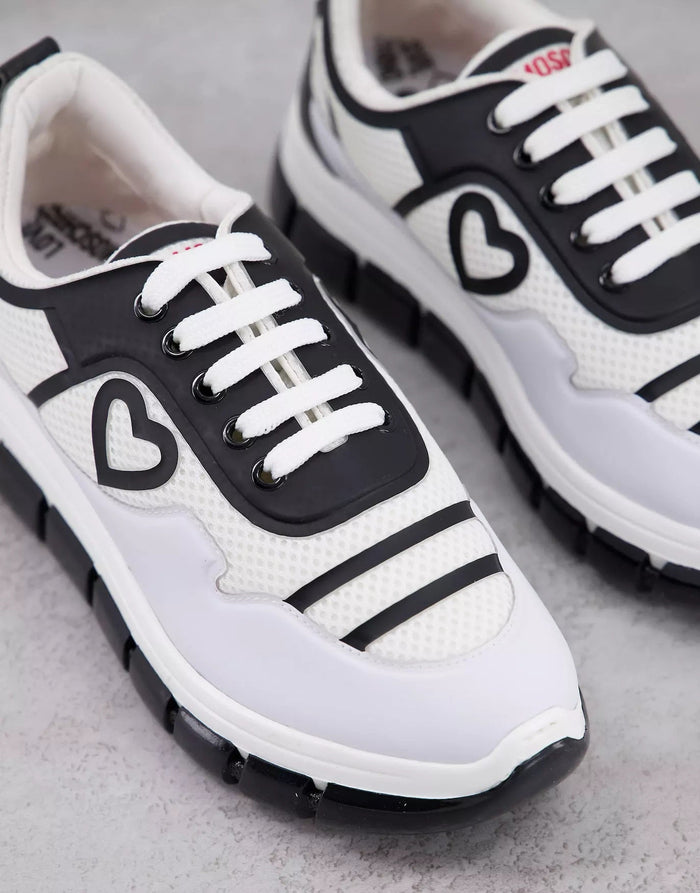 Love Moschino Womens Logo Sporty Flatform Trainers In Black And White