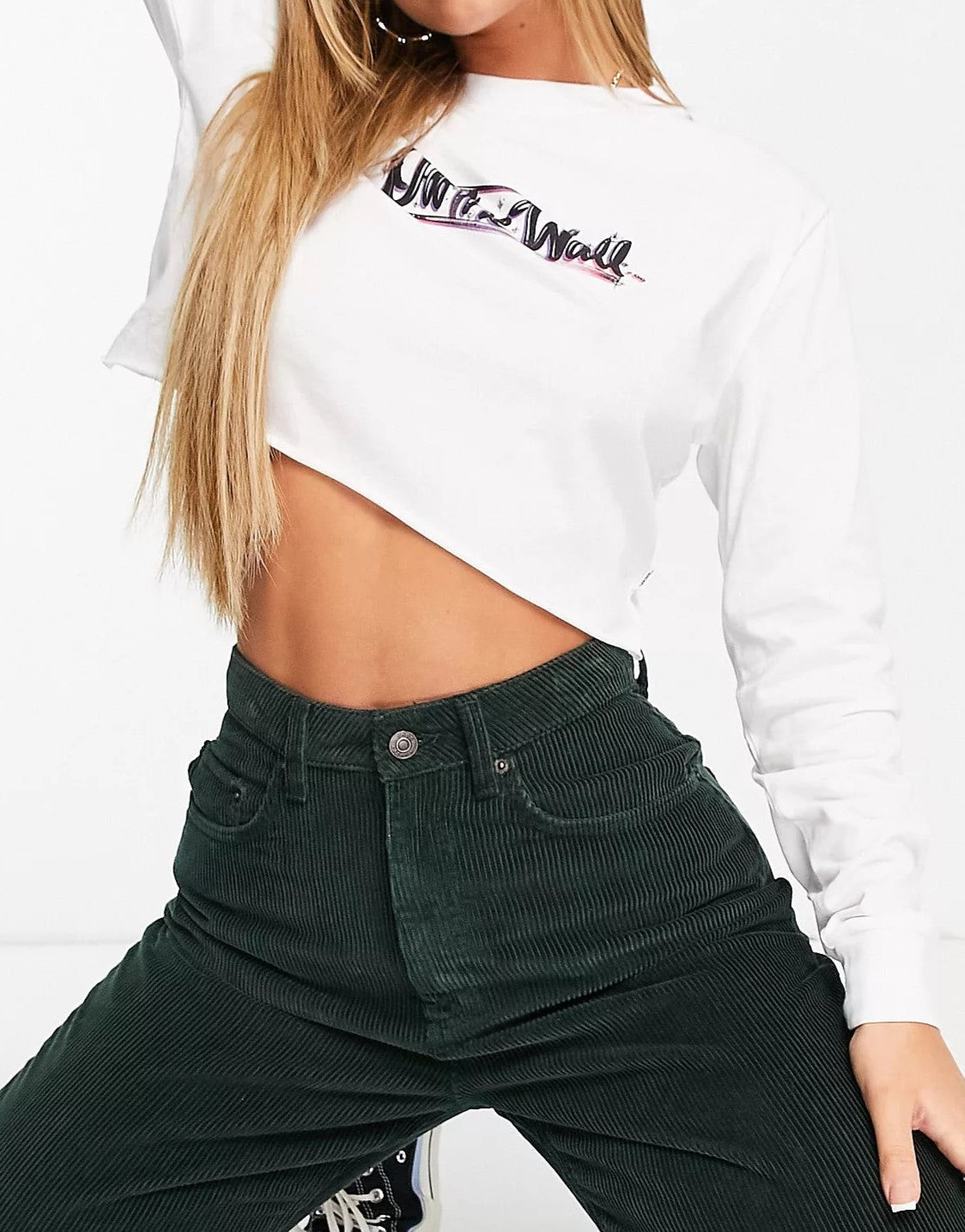 Vans Womens Occasion Back Print Crop Long Sleeve T-Shirt in White