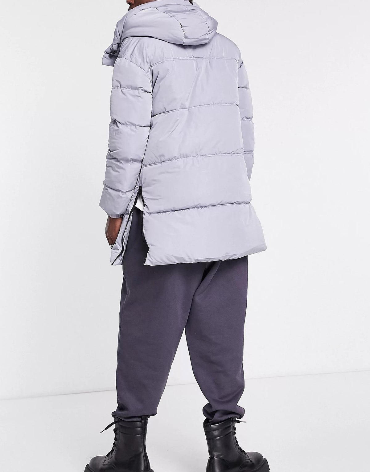 Sixth June Mens Long Line Padded Jacket With Zip Detailing In Light Grey
